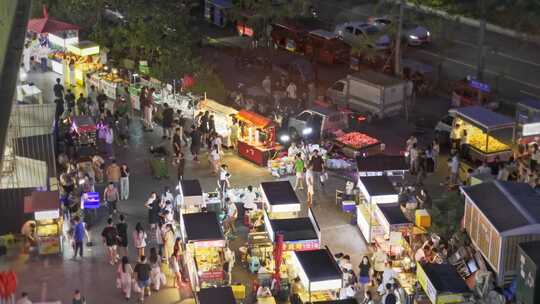 高清实拍夜市小吃街夜景人来人往