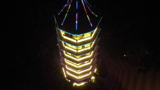 航拍 夜景 福建 泉州 惠安 古塔 建筑视频素材模板下载