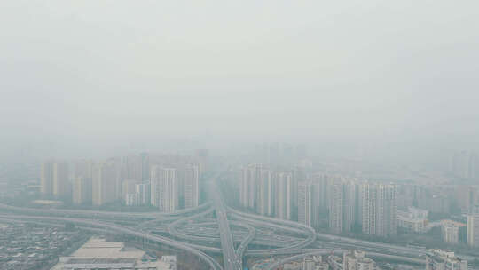 城市雾霾天气航拍视频素材模板下载