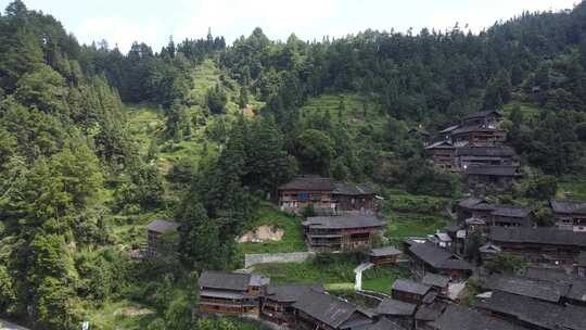 航拍贵州朗德苗寨苗族村落山水大气景色