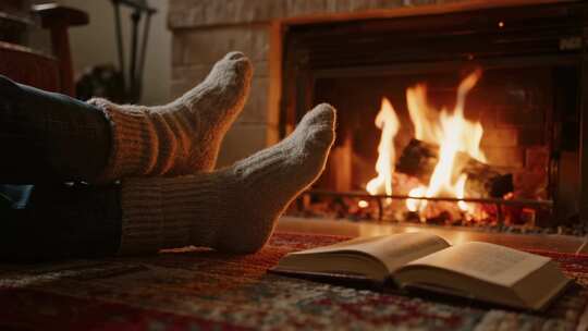 冬天壁炉烤火阅读温暖治愈生活视频