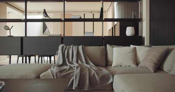 现代客厅的室内细节，配有舒适的沙发和咖啡