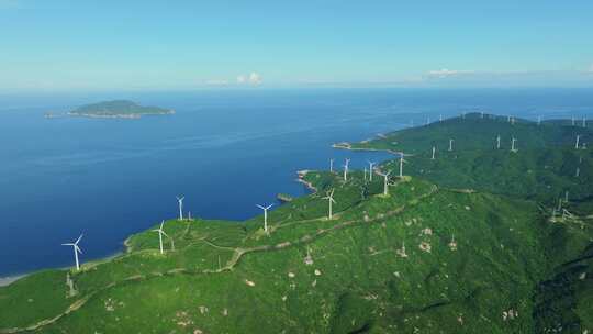 4K 海岛风车山风力发电、绿色清洁能源航拍