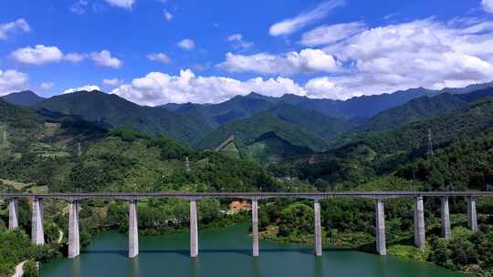 航拍广西桂林高铁线路空镜头 大好河山