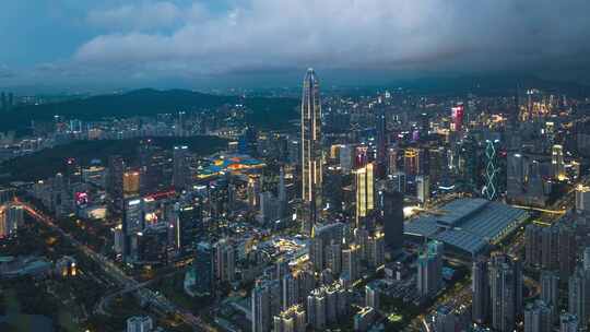 深圳城市天际线蓝调十分航拍延时视频素材模板下载