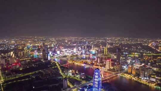 浙江宁波夜景大景航拍延时