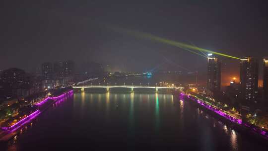 衡阳湘江两岸夜景航拍