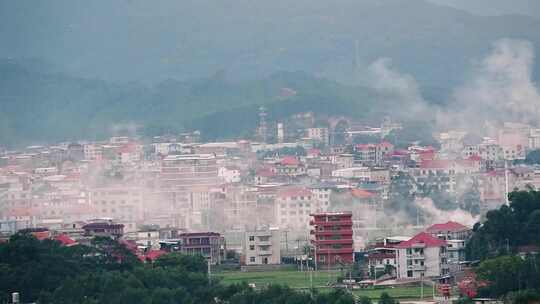 农村烟火气息乡村烟雾炊烟袅袅南方小镇生活视频素材模板下载