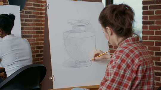 画家在画花瓶素描视频素材模板下载