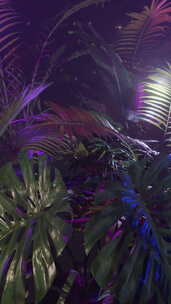 垂直视频霓虹灯植物抽象背景无缝循环
