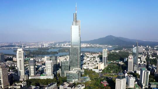 江苏省南京市紫峰大厦航拍城市风光