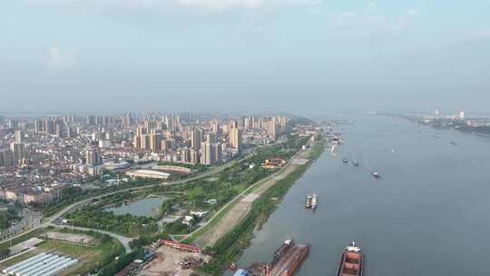 武穴市航拍长江城市河流经济风光沿江风景