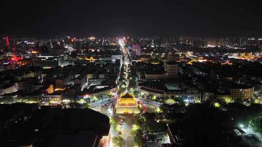 张掖鼓楼夜景地标建筑航拍