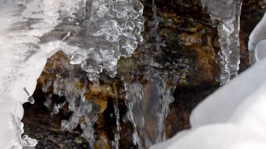 春暖花开冰雪融化滴水泉水空镜