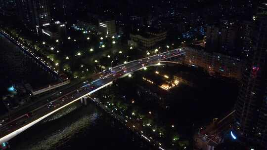 广州城市交通夜景航拍