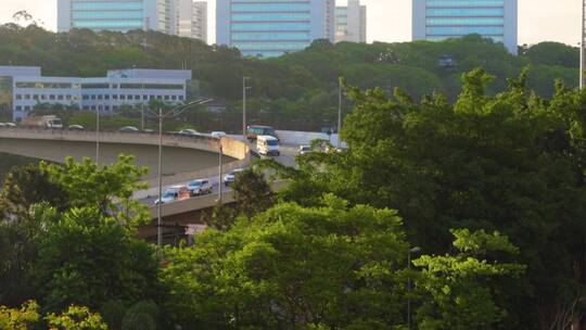 城市高架公路上行驶的机动车辆