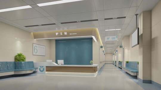 现代医院走廊与护士站空镜合集