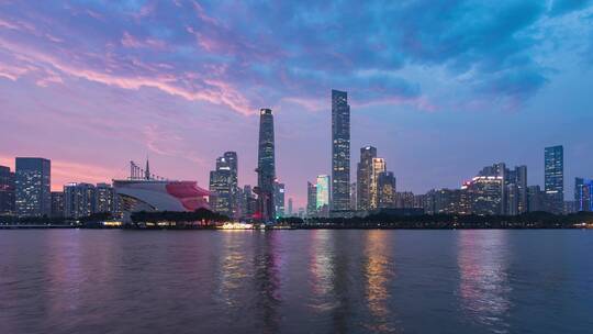 中国珠江新城CBD天际线日转夜延时夜景