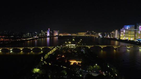 城市航拍湖南长沙湘江橘子洲大桥夜景