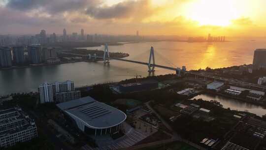 海南海口海滨新城世纪大桥CBD高空航拍