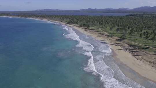 无人机拍摄的加勒比海滩与山脉和李树和山脉