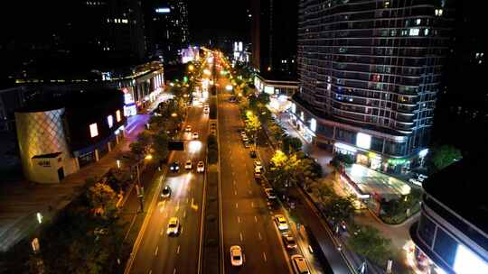 城市马路车辆车流夜景航拍