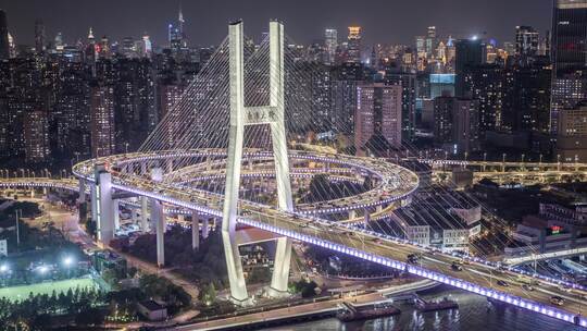 上海南浦大桥夜景航拍