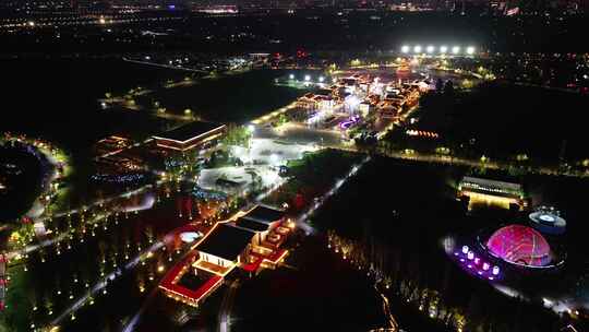 航拍西安昆明池水库夜景