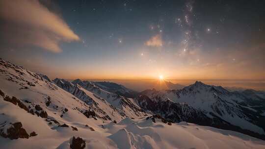 雪山日出星空美景