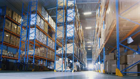 物流仓库内货架与货物场景