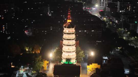 安庆迎江寺振风塔夜景灯光航拍