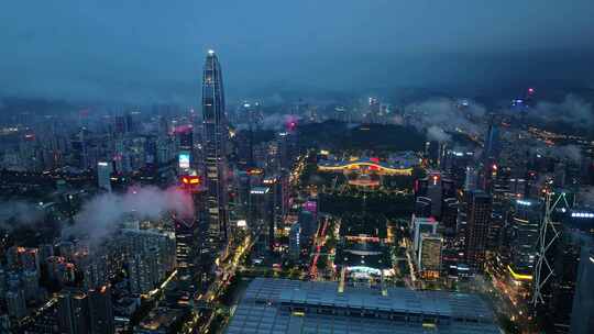 深圳福田CBD大湾区平安大厦夜景蓝调航拍