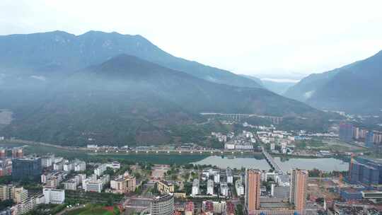 航拍雨后湖北兴山古夫县城·三峡移民新县城