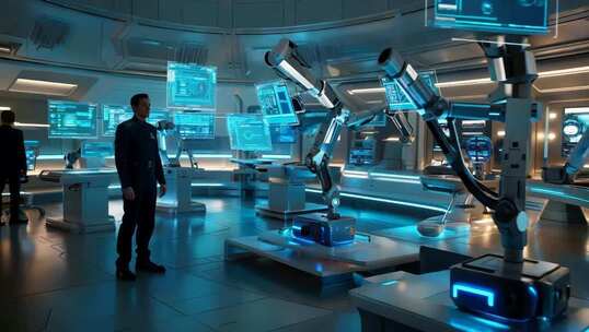 科技实验室人物与机械臂场景