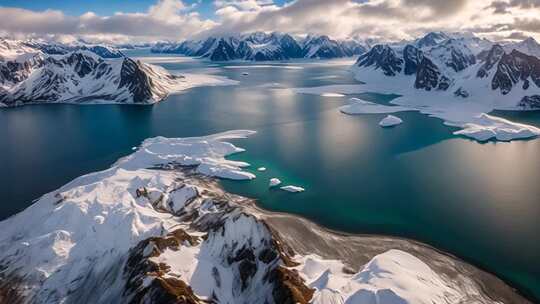 雪山湖泊航拍全景