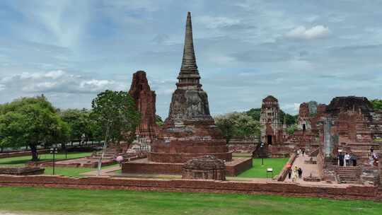 泰国大城府阿瑜陀耶遗址玛哈泰寺航拍视频素材模板下载