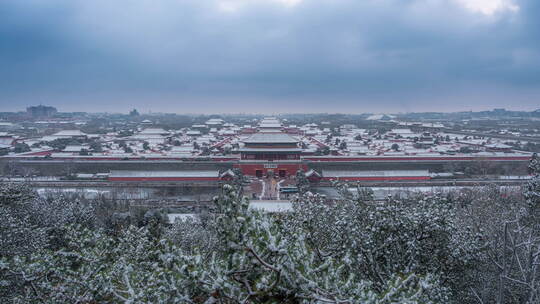 故宫紫禁城雪景多云日落延时