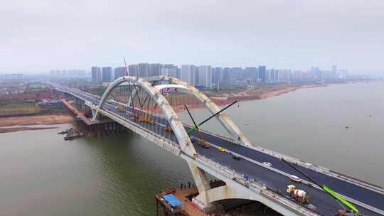 南昌复兴大桥建设施工现场视频素材模板下载