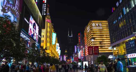 上海南京东路步行街夜景4k移动延时