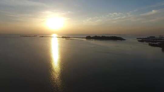 湖水航拍 风景区旅游 水政漕运 落日夕阳