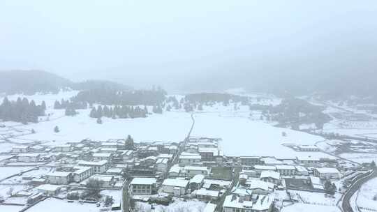 西藏林芝鲁朗林海雪原冬天乡村雪景风光航拍