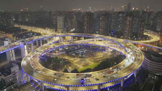 上海 南浦大桥车流 夜景航拍