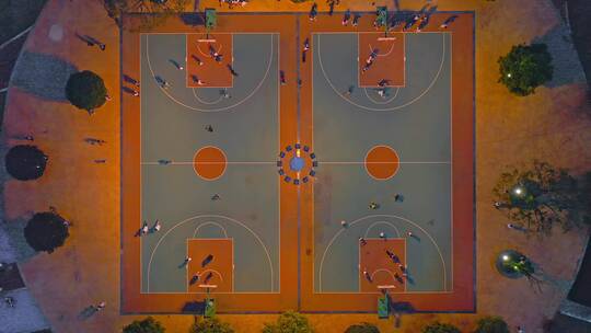航拍灯光球场上打篮球视频素材模板下载