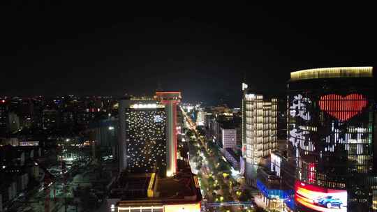 浙江杭州城市夜景交通航拍