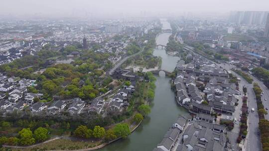 4k 航拍江苏苏州胥门运河两岸古建筑古民居