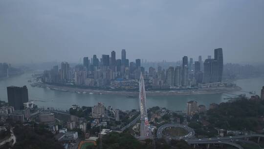 重庆东水门大桥清晨航拍视频素材模板下载