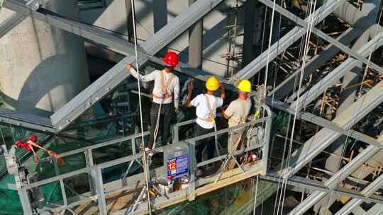 航拍高空作业建筑工地