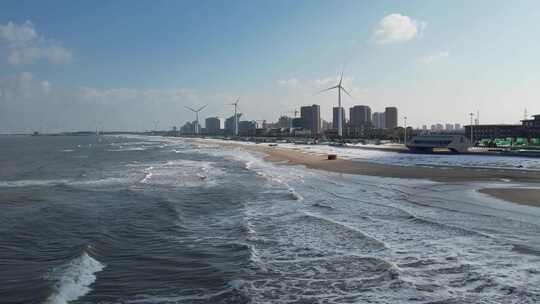 冬日的威海那香海海滩航拍素材