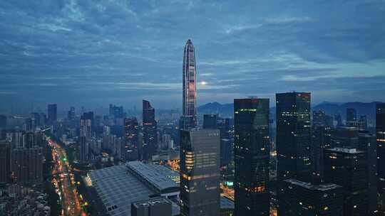 深圳平安中心摩天大楼建筑群夜景航拍