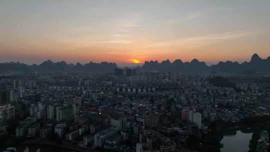 4K航拍广西桂林市区日落夜景风光